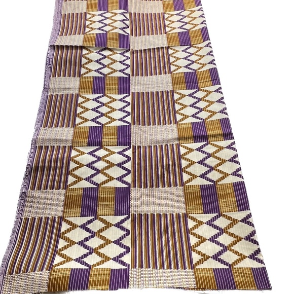African Fabric Print Sanhe Wax Block Sanhe 159205 Purple Gold Beige Crisp - Picture 1 of 4